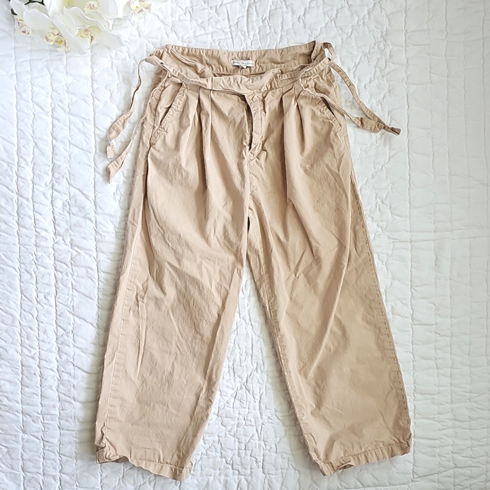 Bebe Organic Adjustable Ribbons Tan Pants Loose Fit Trousers Boys Girls Size 8Y